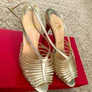 Gold Louboutin sandal stilettos- size 39.5